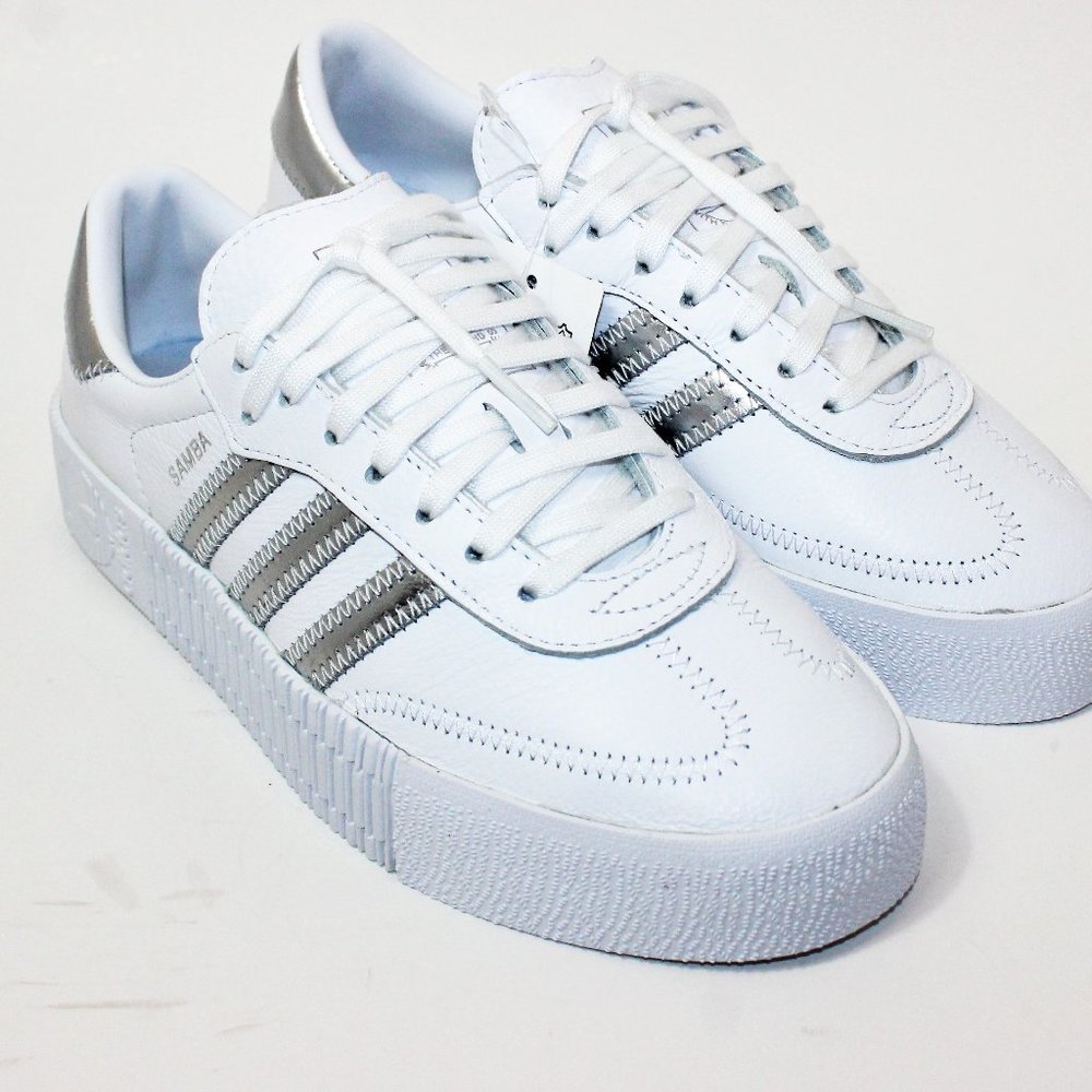 adidas SAMBAROSE Cloud White Silver Thick Bottom Women's 5.5 New!